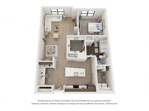 Floor plan for 1 bed, 1 bath, 1156 sqft